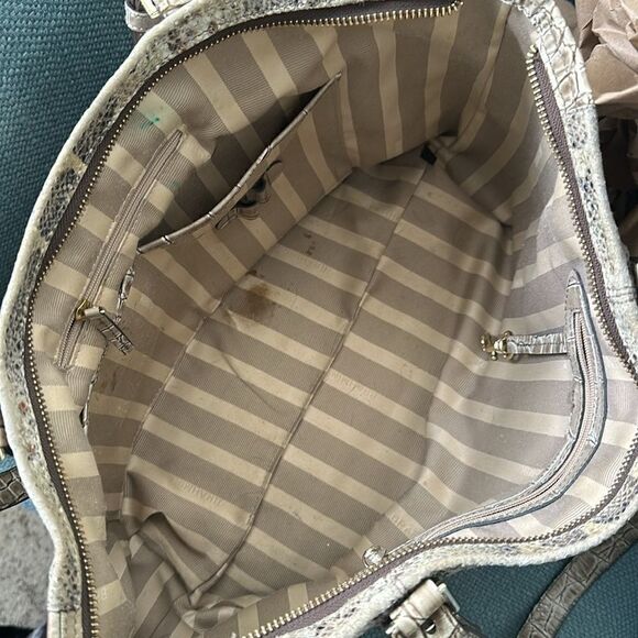 Brahmin Medium Asher Satchel Natural Leighton Handbag Purse Snakeskin Taupe - Picture 11 of 15